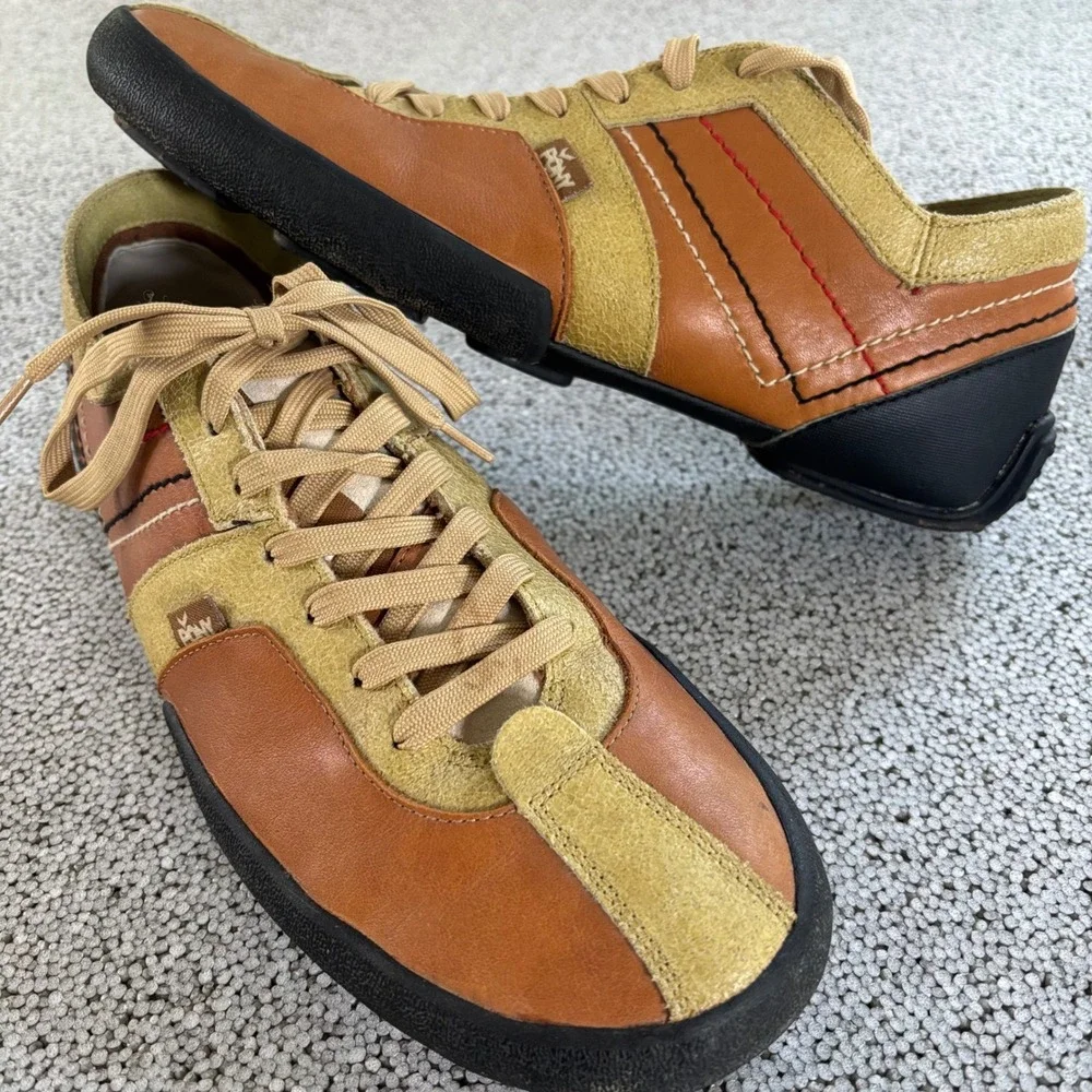 VTG Pony Platon Sneakers Mens 12 Tan Green Leather Suede Low Top Y2K Retro Trail
